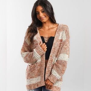 Billabong knit cardigan, cream and blush pink striped